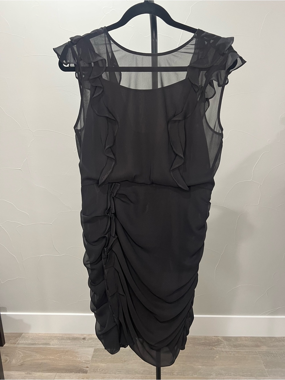 Express Black Ruffle-Detail Midi Dress